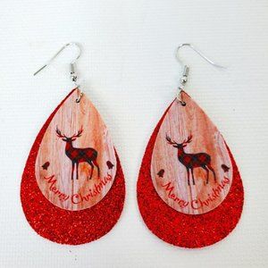 Holiday Christmas Sparkly Gold Raindeer Lightweight Earrings